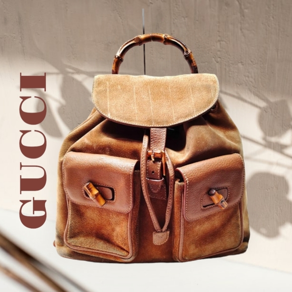 💯 GUCCI Suede/Leather Vintage Backpack - Picture 1 of 9